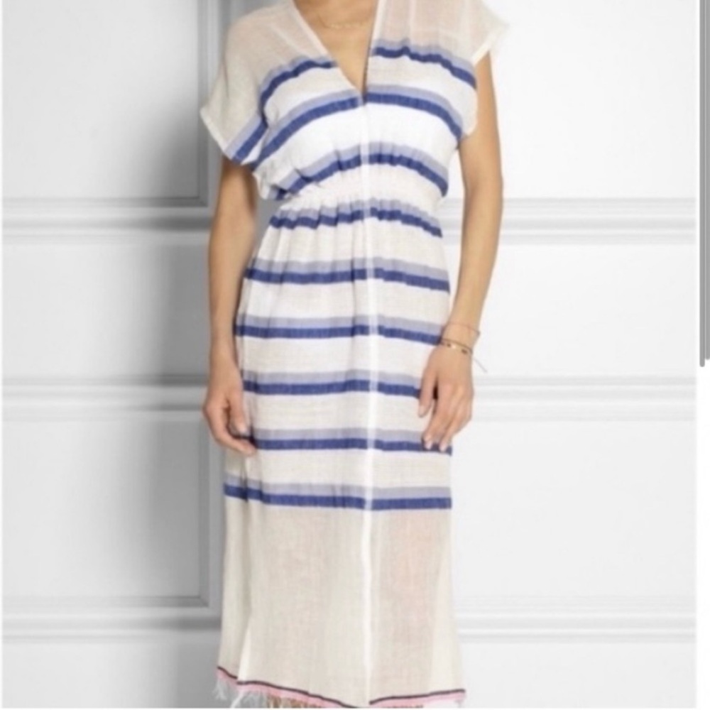 🍒Lemlem Cotton Dress - “Berta” Coverup Size S *Sheer* WhitewBlue Stripes Shopbop